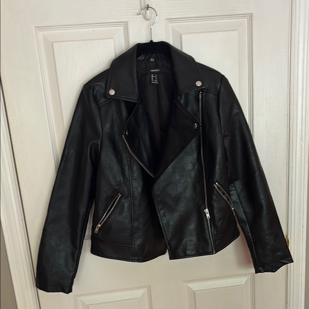 Forever 21 Black Leather Jacket Asymmetrical Zipper Notched Lapel